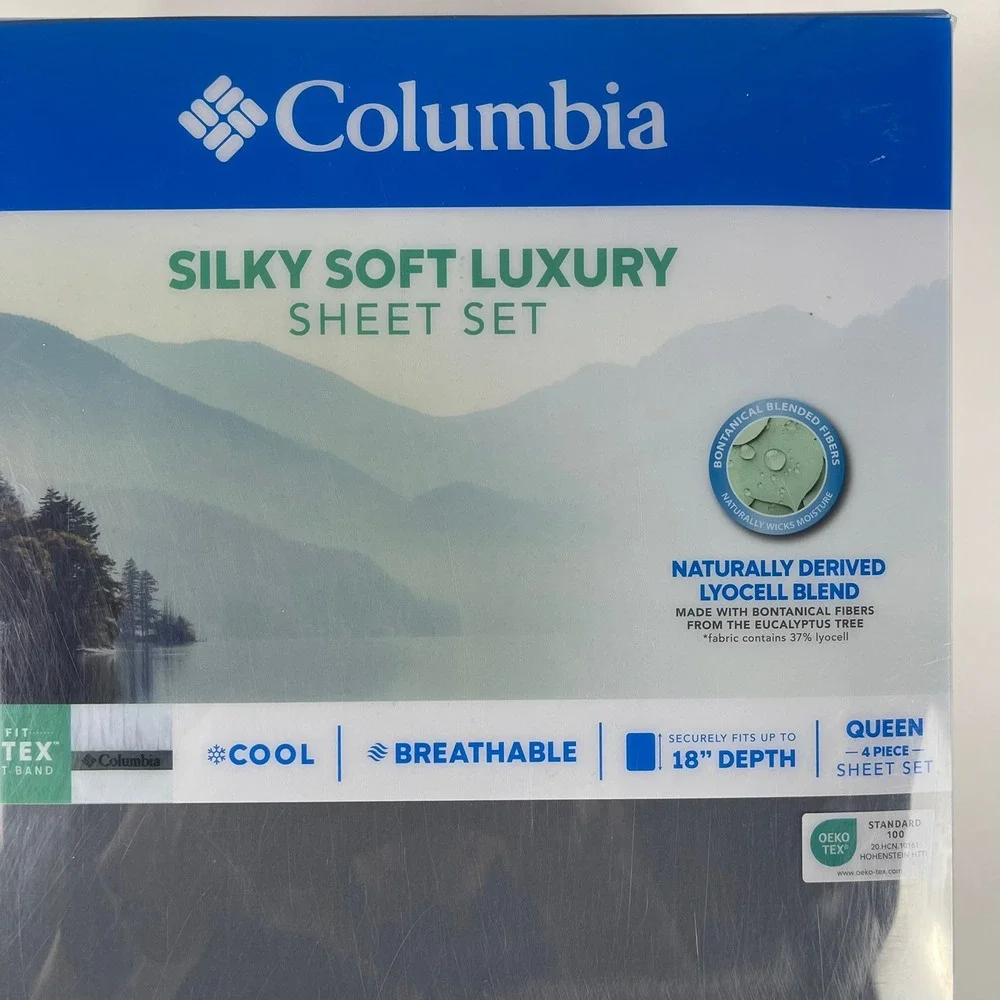 Columbia Silky Soft Luxury Queen Sheet Set Gray 4pc Lyocell 18in Deep Pocket